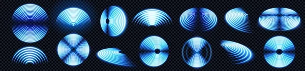 Ρεαλιστικό Σύνολο Μπλε Σημάτων Ραδιοκυμάτων Που Απομονώνονται Διαφανές Φόντο Εικονογράφηση — Διανυσματικό Αρχείο