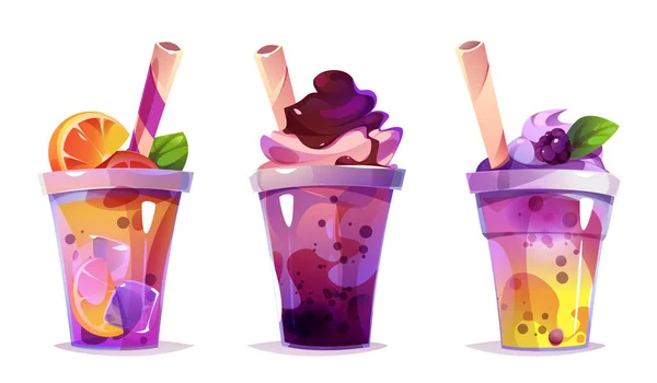 Milk Tea Bubble Drink Vector Juice Cup Cartoon Illustration Ice — Stock Vector