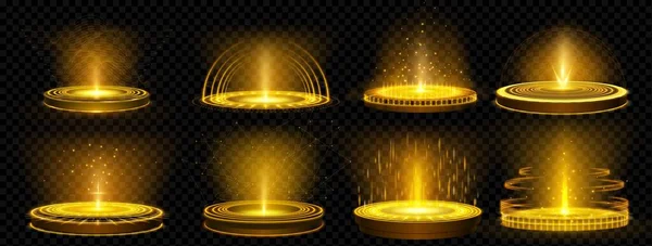 Golden Game Hologram Light Circle Podium Teleport Magie Technologie Neon — Stockový vektor