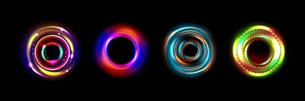 Kör Glória Fényhatások Neon Gyűrűk Lencse Jelzőfény Absztrakt Radiális Optikai — Stock Vector