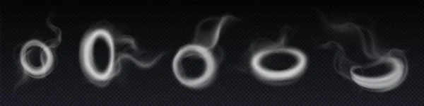Smoke Steam Circle Ring Vector Cloud Effect Realistic Vape Hookah — Stock Vector