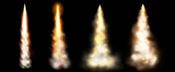 Raket Rook Snelheid Vuur Spoor Wolk Vector Geïsoleerd Effect Realistische — Stockvector