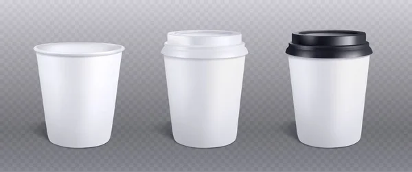 3D白纸咖啡杯隔离病媒模型 可有可无的饮料模仿从带有塑料黑色盖子的咖啡店外卖热咖啡 卡布奇诺纸板箱渲染设计说明 — 图库矢量图片
