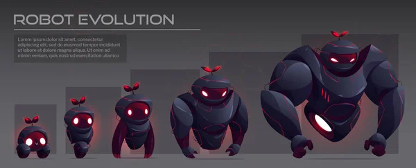 Black Robô Evolução Personagem Tecnologia Infográfico Vetor Engenharia Ciborgue Inteligência — Vetor de Stock
