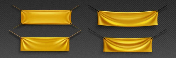 Realistische Set Van Gouden Doek Banners Opknoping Touwen Geïsoleerd Transparante — Stockvector