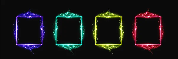 Effetto Fulmine Neon Vettore Telaio Bagliore Elettrico Bordo Magico Scintilla — Vettoriale Stock