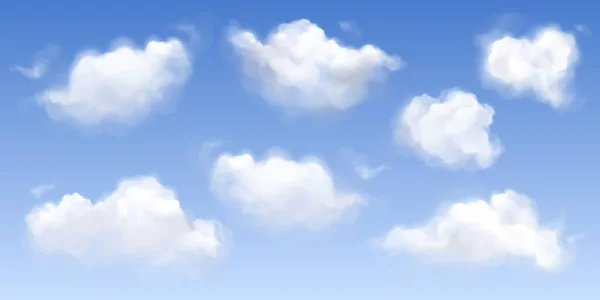 Vektor Awan Berbulu Putih Dengan Latar Langit Biru Koleksi Desain - Stok Vektor