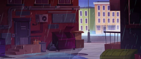 Pioggia Sul Vicolo Della Città Sfondo Cartone Animato Strada Posteriore — Vettoriale Stock