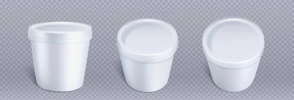 Пакет Морозива Білий Пластиковий Контейнер Макет Чистого Відра Кришкою Йогурту — стоковий вектор