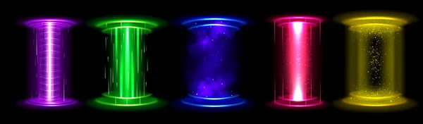 Çember Işık Efekti Sihirli Oyun Hologram Portalı Yıldız Tozlu Işınlanma — Stok Vektör