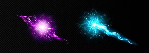 电闪电能量球放电矢量 雷电圆环爆炸与等离子体冲击透明现实中子3D元素 有雷击的魔法法术蓝色和紫色的爆裂 — 图库矢量图片