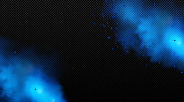 透明な背景に青い粉の雲の現実的なセット 空気の粒子が付いている色のペンキのスプラッシュのベクトル イラスト 多彩な塵のスプラッター スプレーの質 カーニバルのお祝い — ストックベクタ