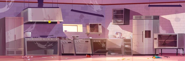 Verlassene Restaurantküche Inneren Vector Cartoon Illustration Von Chaotischen Großen Raum — Stockvektor
