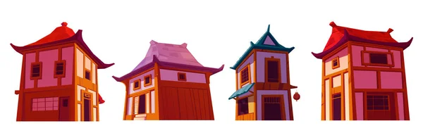Dessin Animé Maisons Chinoises Isolées Sur Fond Blanc Illustration Vectorielle — Image vectorielle