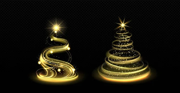 Serie Realistica Alberi Natale Spirale Luce Isolati Sfondo Trasparente Illustrazione — Vettoriale Stock