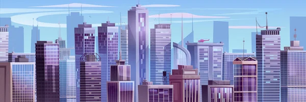 Modernes Stadtbild Mit Wolkenkratzern Und Hubschrauber Auf Dem Dach Zeitgenössische — Stockvektor