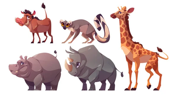 Set African Wild Animals Isolated White Background Vector Cartoon Illustration — Stock Vector