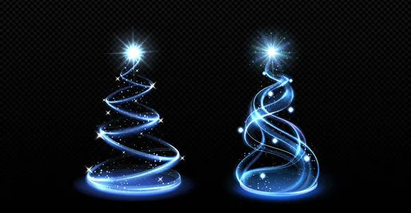 Vetor Árvore Natal Luz Azul Com Brilho Estrela Feliz Xmas —  Vetores de Stock