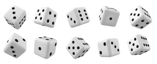 白色3D隔离现实骰子游戏矢量图标 双陆棋幸运立方体滚动与1 6或2点数字 扑克游戏娱乐插画的随机滚动方舟选择 — 图库矢量图片