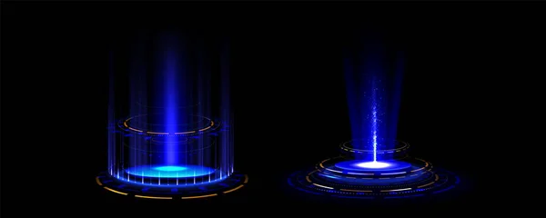 蓝色发光的霓虹灯游戏入口 现实的矢量说明未来的远端平台游戏Ui的概念 具有闪光和光圈效果的魔术或控制论庞克全息图端口 用于空间旅行 — 图库矢量图片