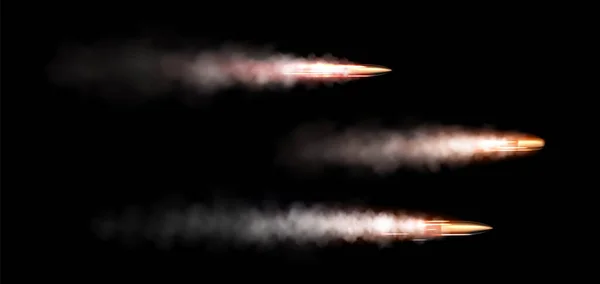 Пуля Выстрелом Огненной Дымовой Дорожкой Реалистичная Векторная Иллюстрация Полета Металлических — стоковый вектор