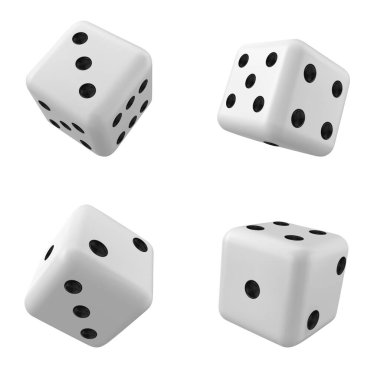 Kumarhane oyun ikonu için beyaz 3d izole edilmiş gerçekçi zar. Tavlada şanslı küp rulo 1, 6 ya da 2 nokta sayısıyla. Rastgele yuvarlanan kare şans poker eğlence illüstrasyonu için
