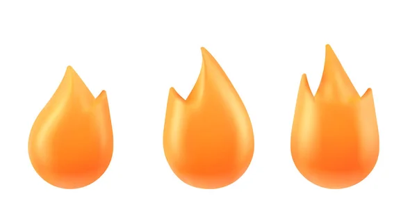 3Dレンダリングホットファイヤーバーンアイコン絵文字イラスト Pngのシンプルな形状の炎アニメーションスプライトエンブレムコレクションは 白い背景に分離しました 暖かい火のセットのプラスチック デザインのオレンジのクリップパーツ — ストックベクタ