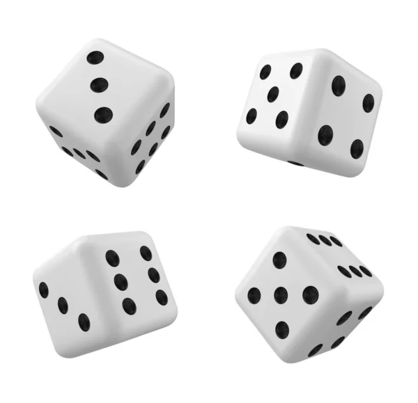 ホワイト3Dはカジノゲームベクトルアイコンのための現実的なサイコロを隔離しました バックギャモンラッキーキューブロール1 6または2ドットナンバー ポーカーゲームエンターテイメントイラストのためのランダムローリング正方形の運の選択 — ストックベクタ