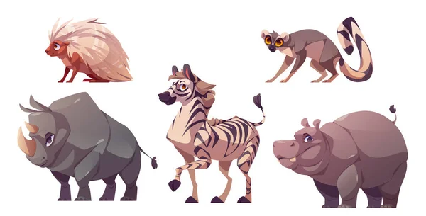 African Wild Animals Zoo Safari Park Cute Characters Zebra Hippo — Stock Vector