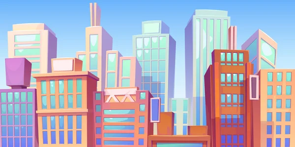 Modern City Downtown Skyscrapers Blue Sky Background Vector Cartoon Illustration — Stock Vector
