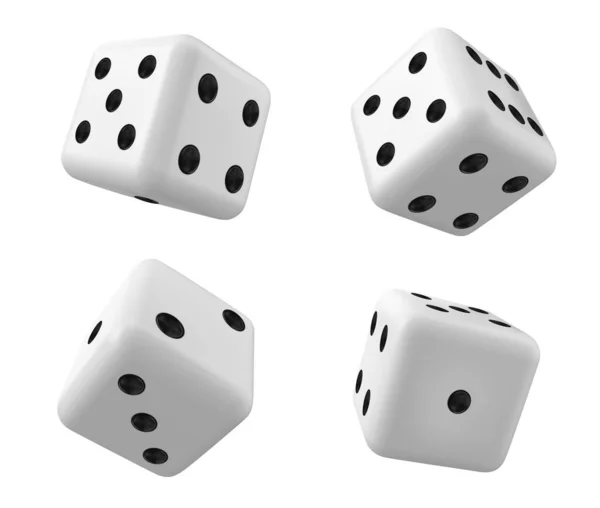 白色3D隔离现实骰子游戏矢量图标 双陆棋幸运立方体滚动与1 6或2点数字 扑克游戏娱乐插画的随机滚动方舟选择 — 图库矢量图片