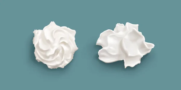 3D白い隔離されたケーキ クリームのアイスチップ スワール ベクター パイフードやカップケーキのための柔らかいバニラフォームの装飾 甘い凍った現実的なホイップバタームースカールトップパック 菓子のツールを飾る — ストックベクタ