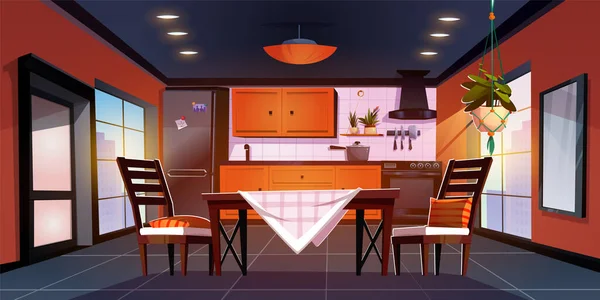 Interior Cozinha Com Mesa Jantar Ilustração Fundo Limpe Casa Moderna — Vetor de Stock