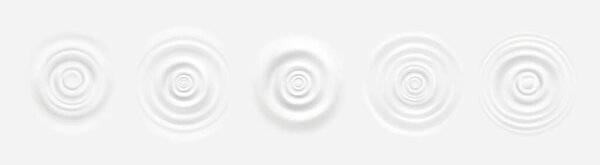 Circular waviness on white liquid surface, top view of round concentric waves caused by drop falling on milk, yogurt, cream or cosmetic. Realistic radial wavy effect texture in vector illustration.