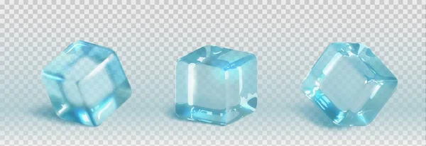 Кубик Льда Воды Кусок Изолированный Реалистичный Вектор Прозрачный Синий Замороженный — стоковый вектор