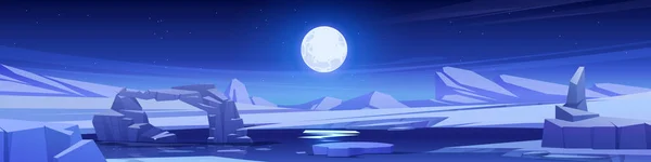 Night North Pole Vector Landscape Full Moon Sky Cartoon Dark — Stock Vector