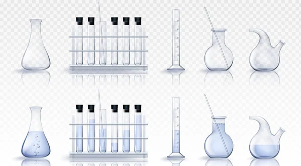 Laboratory Test Glass Beaker Equipment Vector Science Lab Realistic Glassware — Stock Vector