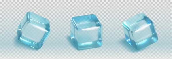 Conjunto Realista Cubo Gelo Pedaços Quadrados Transparentes Azuis Água Congelada — Vetor de Stock