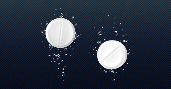 Effervescent Tablet Aspirin Other Medicines Drops Underwater Dissolves Bubbles Realistic — Stock Vector