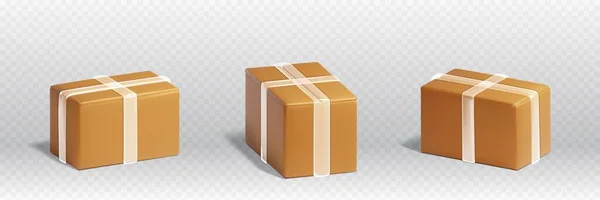 Доставка Картонная Коробка Пакет Изолированный Коричневый Набор Иконок Посылки Грузовой — стоковый вектор