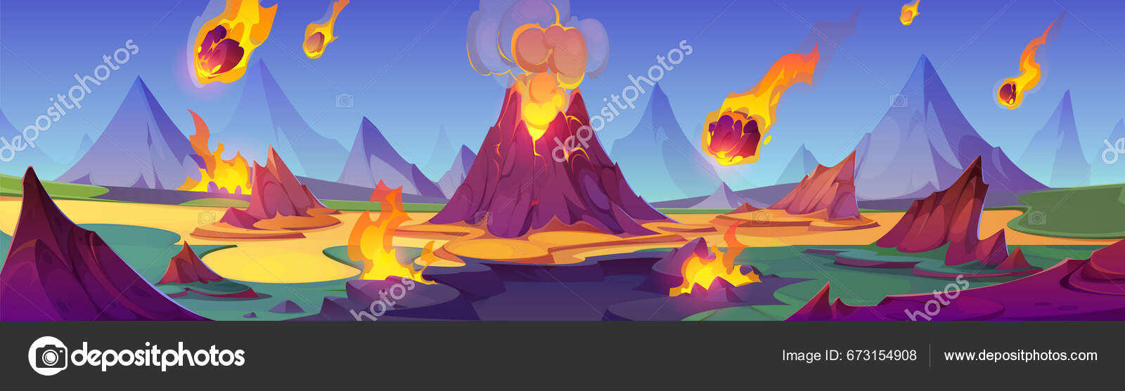 Volcán Fuego Erupción Lava Ilustración Dibujos Animados Explosión