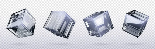 투명한 배경에 고립된 큐브의 현실적인 매끄러운 가벼운 반영을 정연한 조각의 — 스톡 벡터