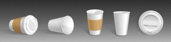 Bílý Izolovaný Papírový Kávový Šálek Vektorem Prázdné Jednorázové Plastové Odnést — Stockový vektor