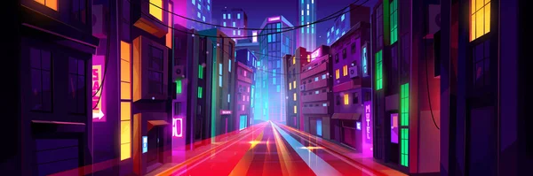 Noční Ulice Dopravním Efektem Vektorové Kreslené Ilustrace Futuristické Metaverzní Městské — Stockový vektor