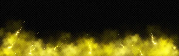 Žlutý Kouř Blesky Průhledném Pozadí Vektorová Realistická Ilustrace Abstraktního Mraku — Stockový vektor