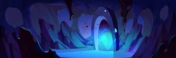 Magische Höhle Mit Fantasy Portal Tür Cartoon Vektor Alien Teleportentor — Stockvektor