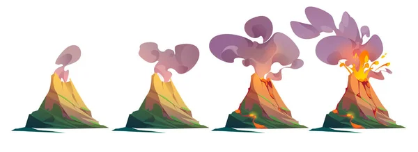 Animacja Wektorowa Wulkanu Lawą Dym Krater Magmowy Wyspa Górska Odizolowany — Wektor stockowy