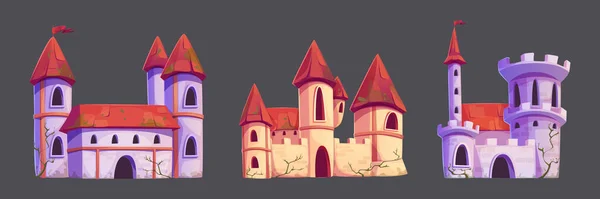 Średniowieczne Zamki Odizolowane Tle Ilustracja Wektorowa Starożytnych Pałaców Królewskich Czerwonymi — Wektor stockowy
