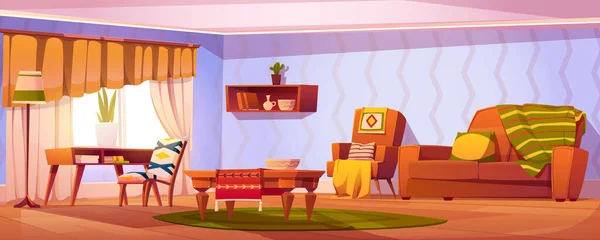 Accueil Salon Intérieur Avec Canapé Mobilier Fond Dessin Animé Maison — Image vectorielle