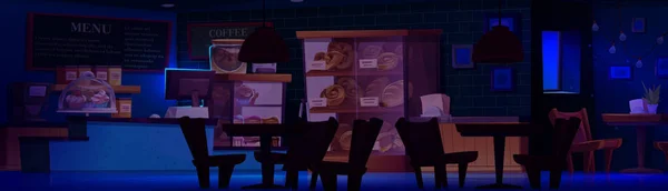 Panadería Interior Tienda Cerrada Por Noche Dibujos Animados Vector Ilustración — Vector de stock